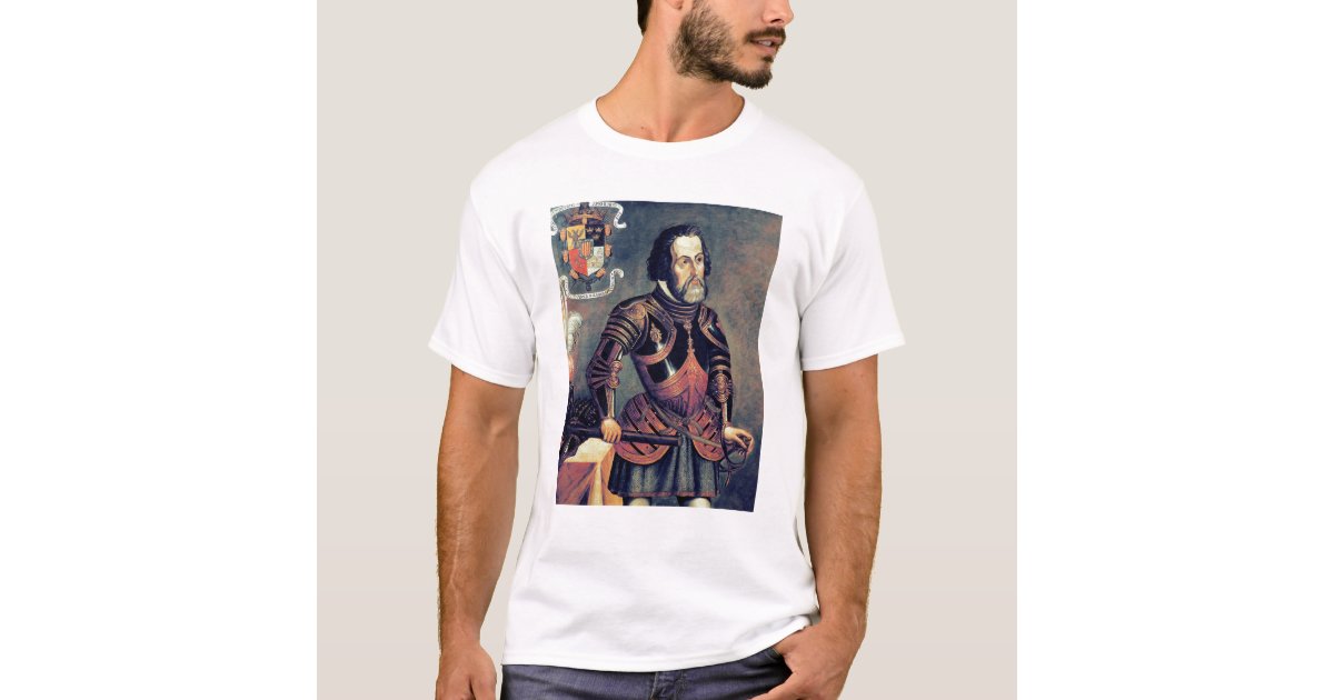 Hernan Cortes Conquistador Woodcut T-Shirt