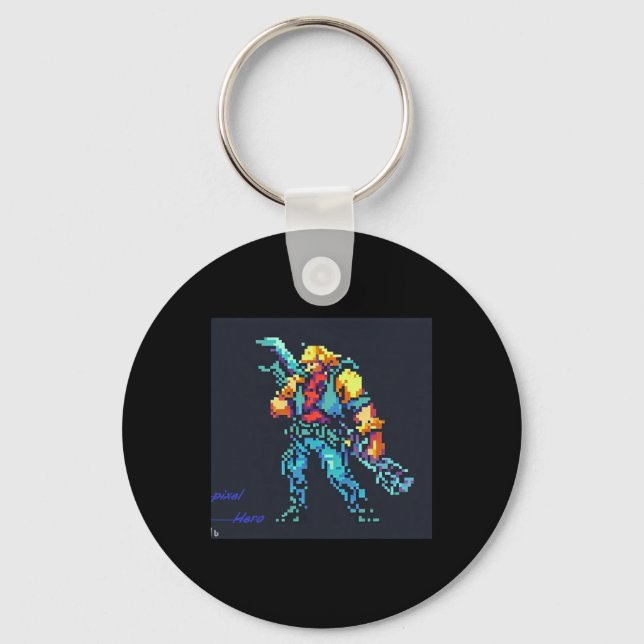 Hero ( 90's Retro Video Game Pixel Style Art)  Keychain (Front)