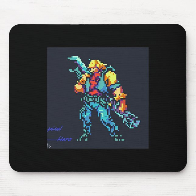 Hero ( 90's Retro Video Game Pixel Style Art)  Mouse Pad (Front)