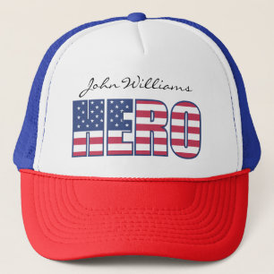Hero American Flag Stars Stripes Add Name or Text Trucker Hat