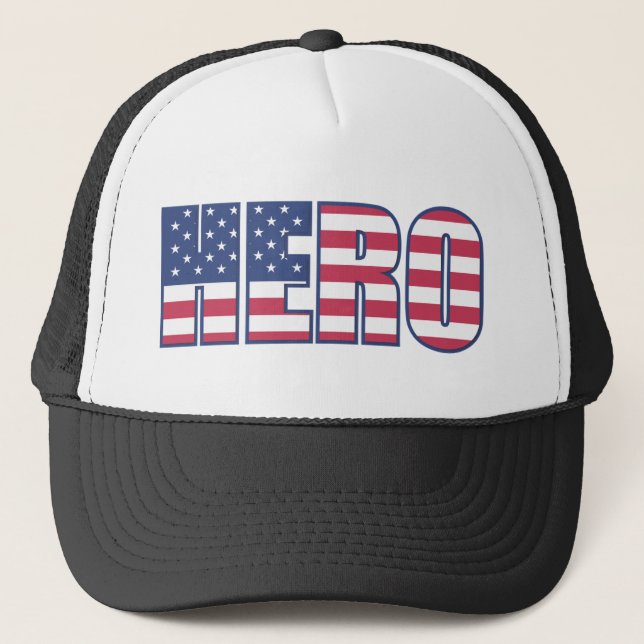Hero American Flag Stars Stripes Red White Blue Trucker Hat (Front)