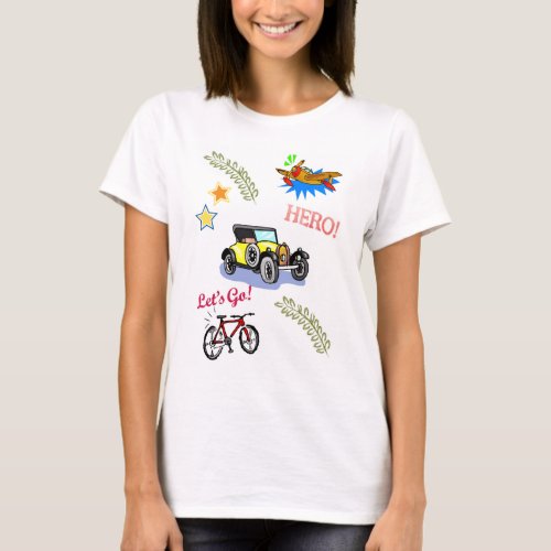 Hero Bicycle Car Airplane  T_Shirt