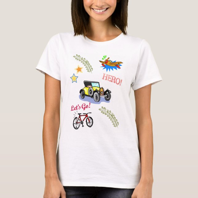 Hero Bicycle Car Airplane  T-Shirt (Front)