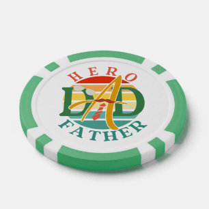Hero Dad Fath Sunset Tie, Mustache & Sunglasses Poker Chips