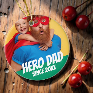 Hero Dad Since 20XX Modern Cool Simple Ceramic Ornament
