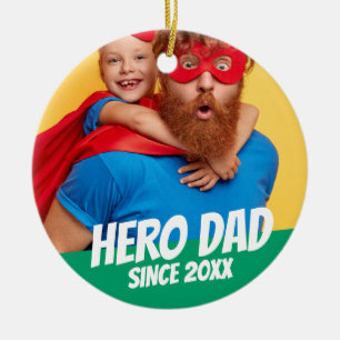 Hero Dad Since 20XX Modern Cool Simple Ceramic Ornament