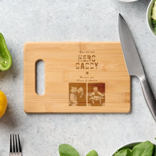 Hero Daddy Fathers Day 2 Photo Collage Cutting Board