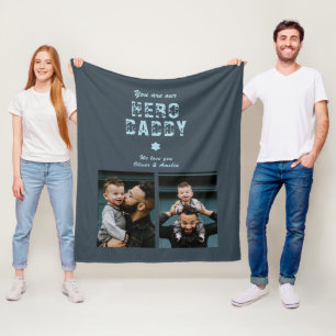 Hero Daddy Father`s Day 2 Photo Collage Fleece Blanket