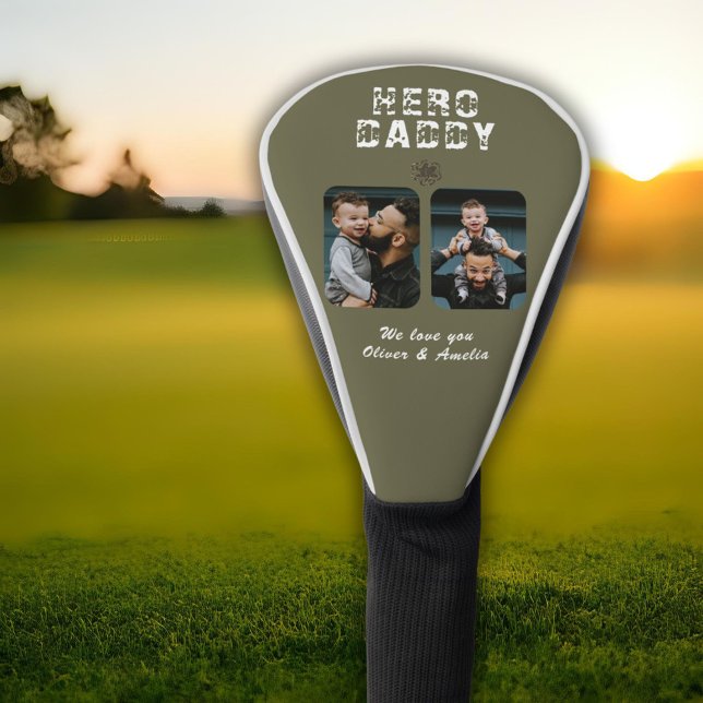 Hero Daddy Father`s Day 2 Photo Collage Golf Head Cover (Creator Uploaded)