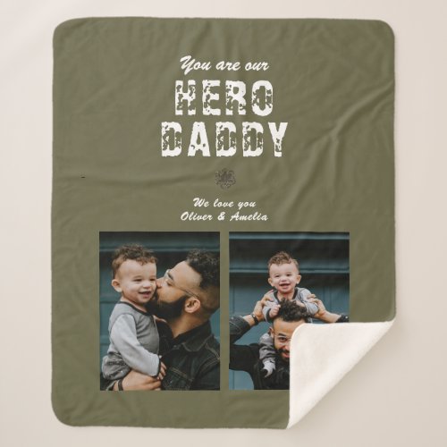 Hero Daddy Fathers Day 2 Photo Collage Sherpa Blanket