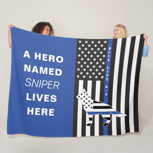 Hero Dog Blue Line K9 Personalized Pet Name Large Fleece Blanket