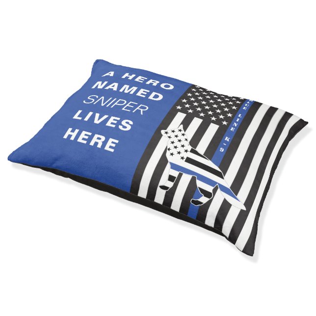 Hero Dog Blue Line K9 Personalized Pet Name Large Pet Bed (Angled)