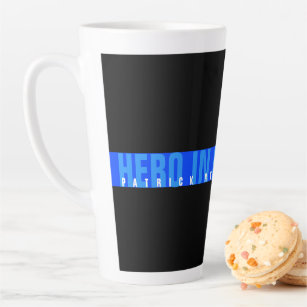 Hero In Blue Police Thin Blue Line Monogram Name Latte Mug