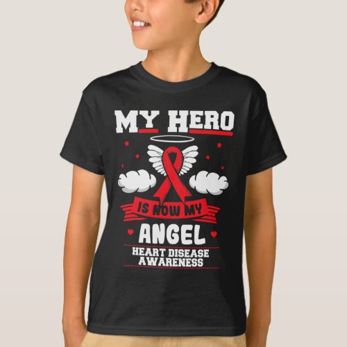 Hero Is Now My Angel I Wear Red Heart Disease Awar T_Shirt