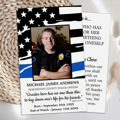 Hero Police Officer Memorial Funeral Prayer Card