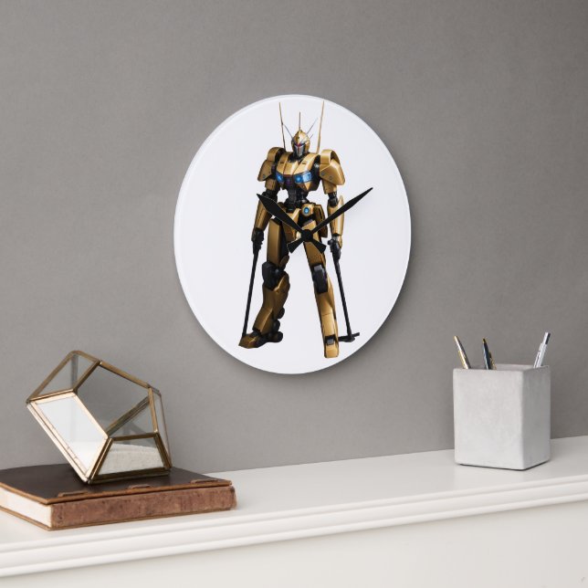 Hero robot gold weapons save the earth hero slim large clock (Office)
