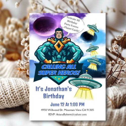 Hero Spaceship Boy Birthday Invitation