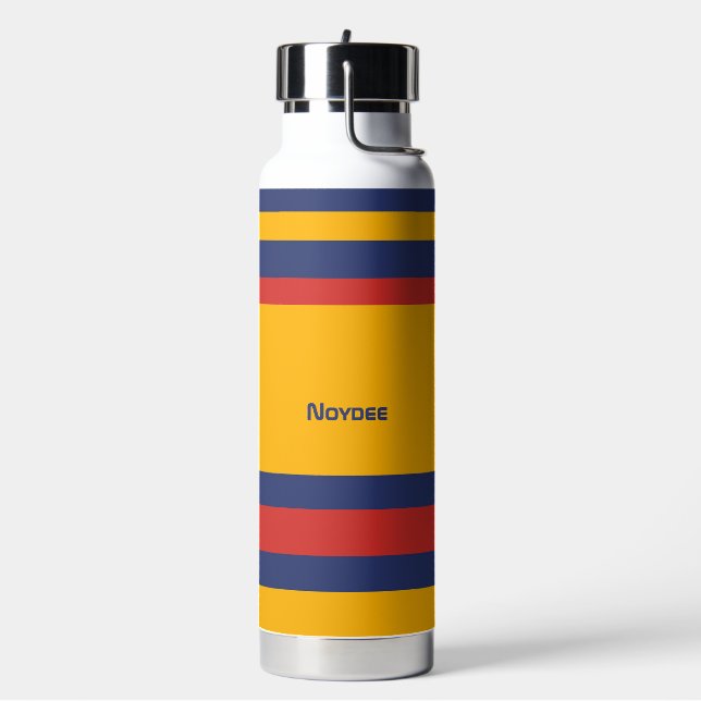 Hero Stripes Horizontal Lines Yellow Blue Red Water Bottle (Left)