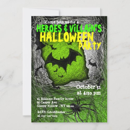 Hero Villian Halloween Party Invitation Bat