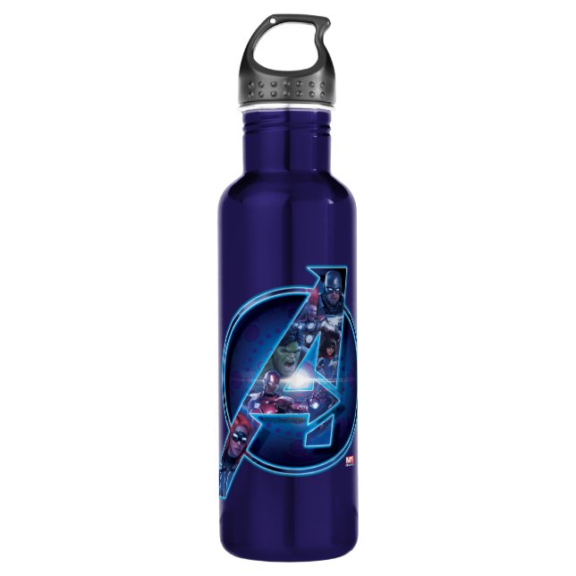 Heroes In Avengers Logo Stainless Steel Water Bottle (Front)