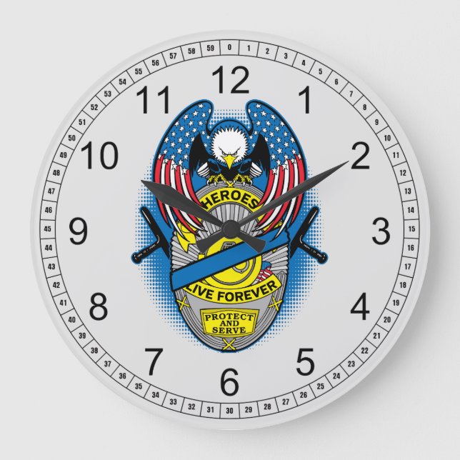 Heroes Live Forever Police Memorial Badge Large Clock (Front)