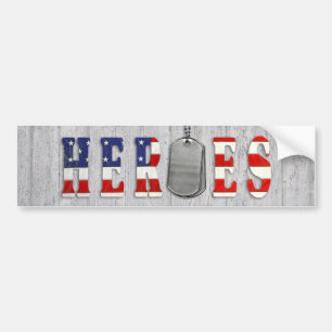 heroes military dog tags on wood bumper sticker
