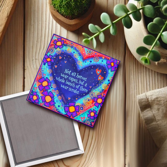 Heroes Wear Scrubs Heart Floral Nurse Doctor Magnet (Creator Uploaded)