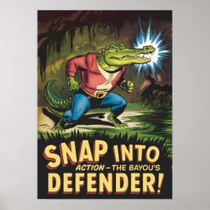 Heroic Alligator Comic Style Bayou Defender Poster