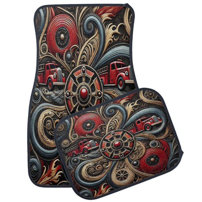 Heroic Fire Truck on Leather Car Floor Mat (Set)