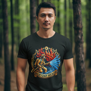 Heroic Firefighter Battling Blaze T-Shirt