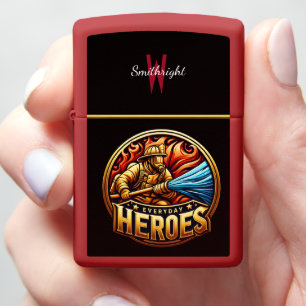 Heroic Firefighter Battling Blaze Zippo Lighter