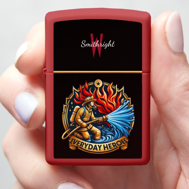 Heroic Firefighter Battling Blaze Zippo Lighter (In Hand)