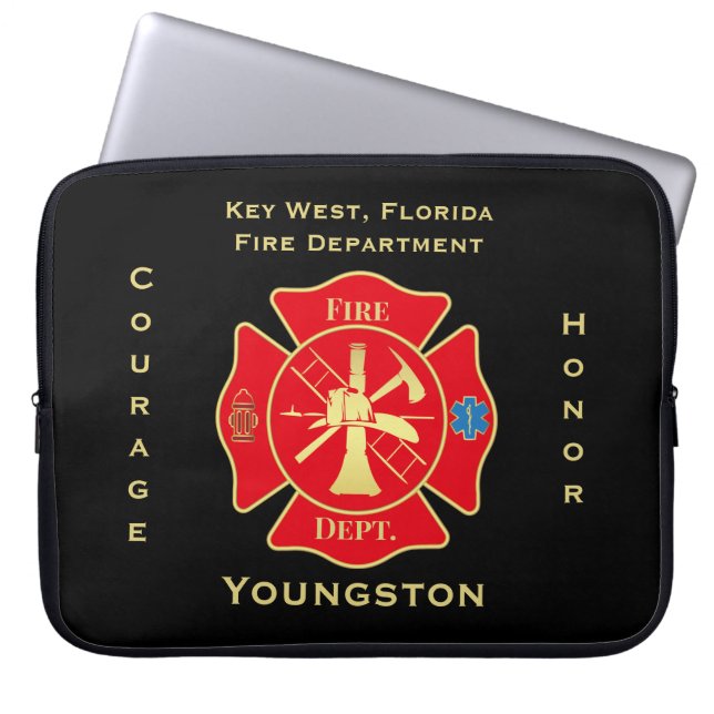 Heroic Firefighter Maltese Cross Design Laptop Sleeve (Front)