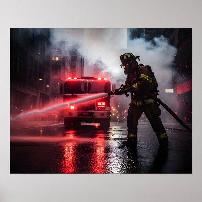 Heroic Firefighter Rescue Scene Poster (Front)
