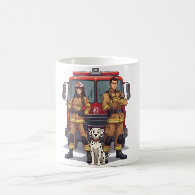 Heroic Firefighters & Dalmatian Anime Coffee Mug (Center)