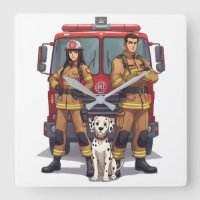 Heroic Firefighters & Dalmatian Wall Clock