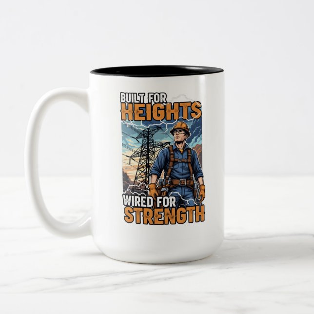 Heroic Lineman Power Line Worker Birthday Gift Two-Tone Coffee Mug (Left)