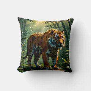 Heroic Tiger with Glowing Stripes Throw Pillow