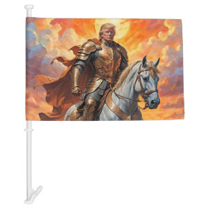 Heroic Trump Warrior in Golden Armor Car Flag