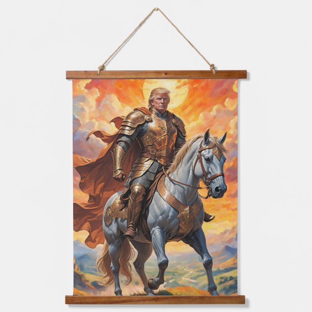 Heroic Trump Warrior in Golden Armor Hanging Tapestry (Front)