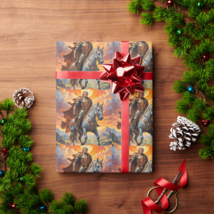 Heroic Trump Warrior in Golden Armor Wrapping Paper