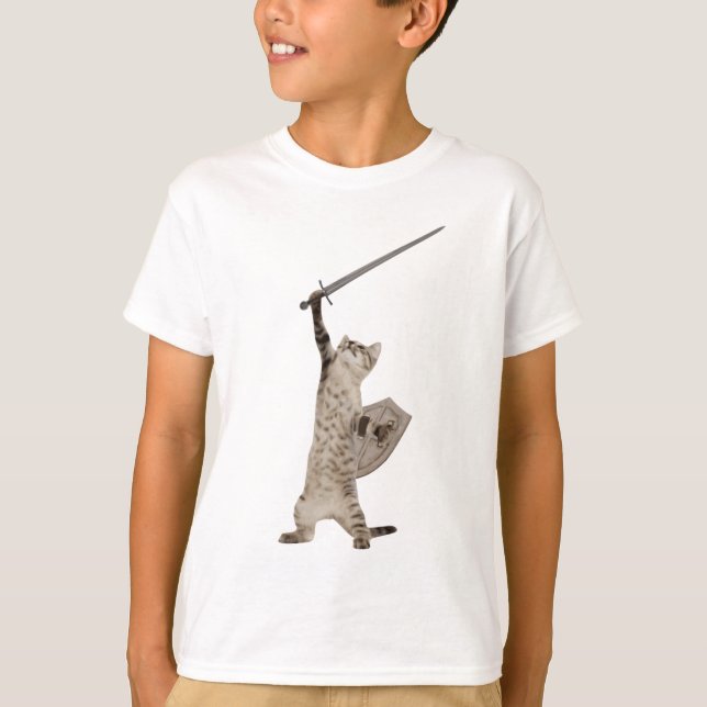 Heroic Warrior Knight Cat T-Shirt (Front)