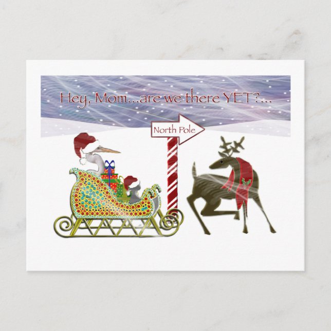 Heron and Cat North Pole Christmas Holiday Postcard (Front)