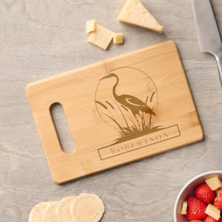Heron and Cattails Wooden cutting board