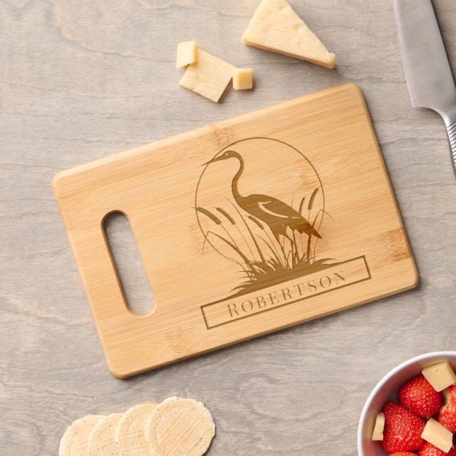 Heron and Cattails Wooden cutting board (Cheese)