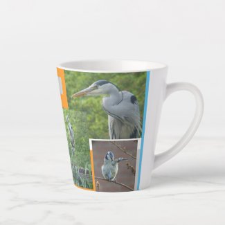 Heron and Little Bird Collage Latte Mug