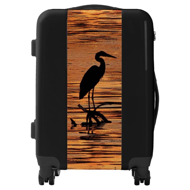 Heron and Orange Sunset Black Luggage