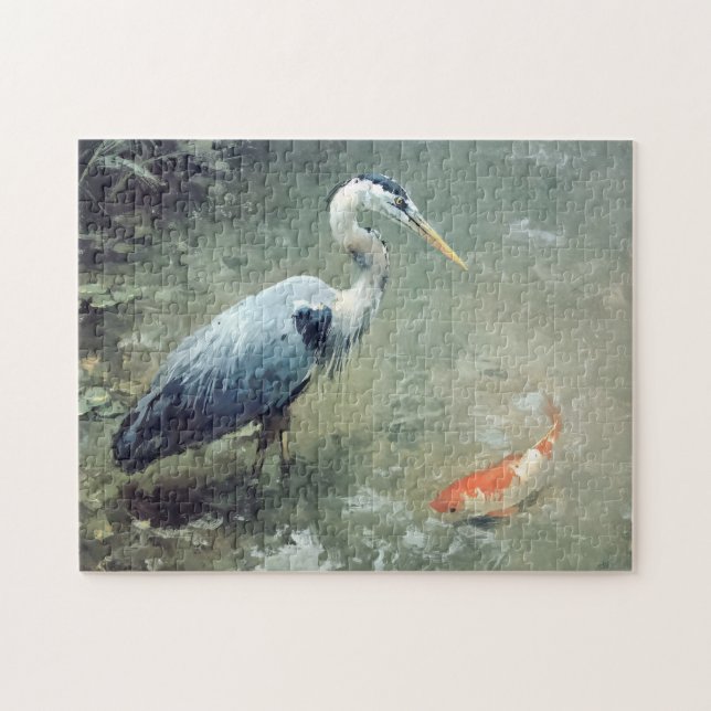 Heron and Vibrant Koi Fish Jigsaw Puzzle (Horizontal)