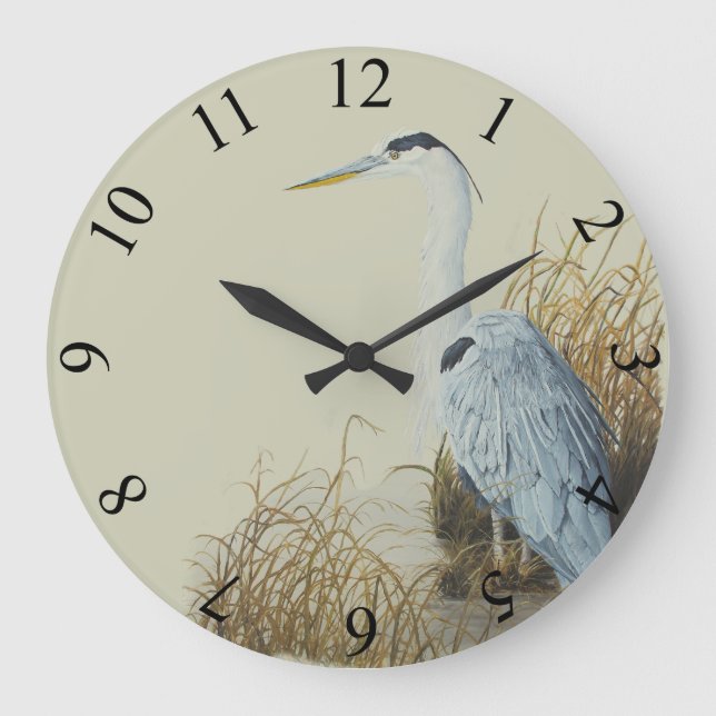 Heron At Marsh Edge Large Clock (Front)