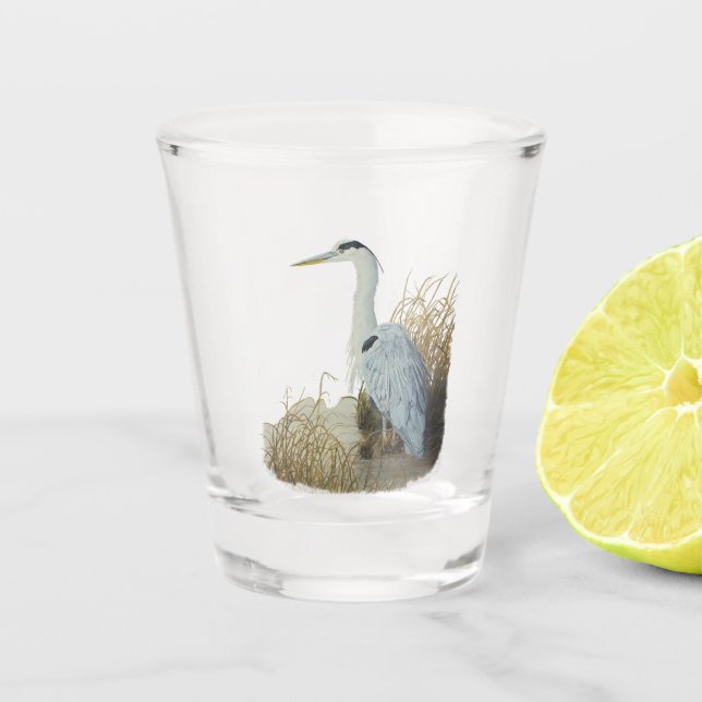 Heron At Marsh Edge Shot Glass (Front)